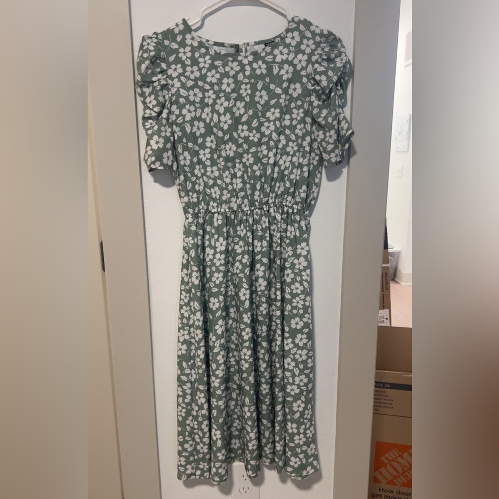 Green and White Floral Dress